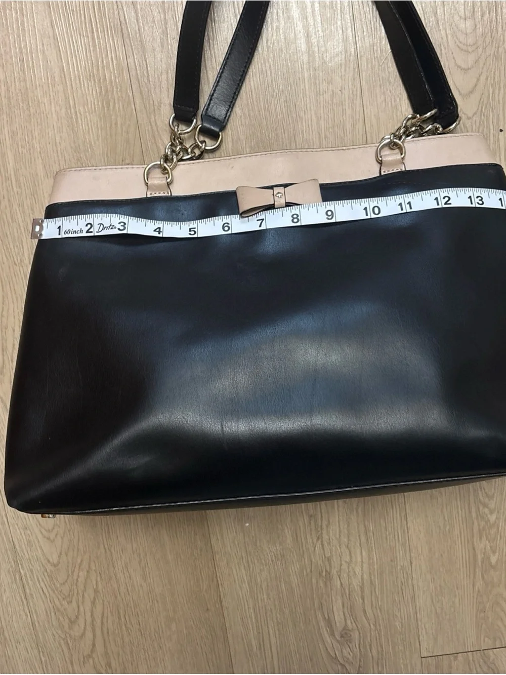 kate spade Black and Cream Leather Tote with Bow Accent